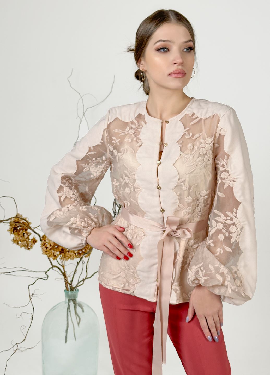 Пудровая блузка Keepsake The Label с длинными рукавами из органзы