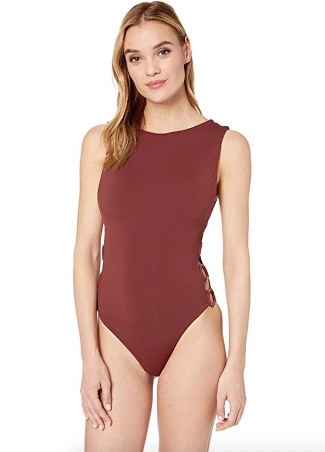 Слитный купальник Seafolly с кольцами сливовый