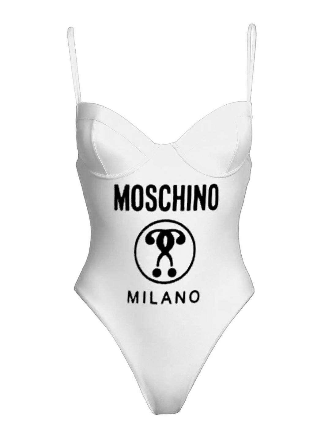 Суцільний білий купальник Moschino