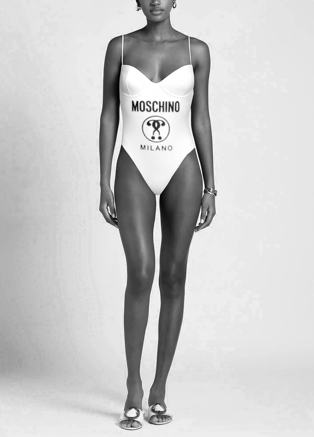 Суцільний білий купальник Moschino