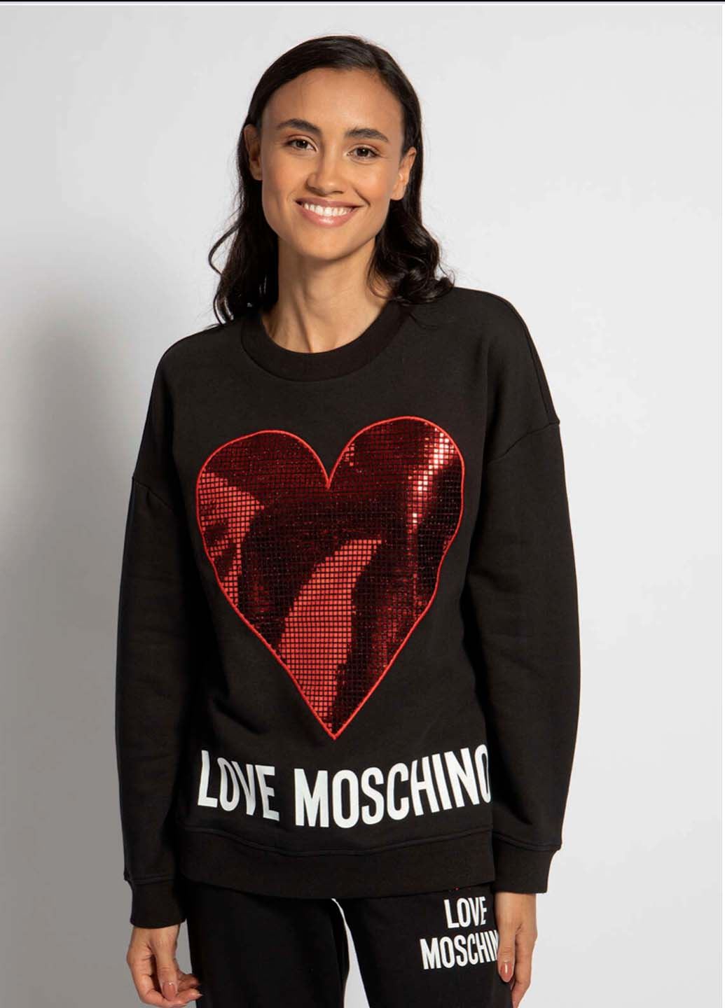 Чорний жіночий світшот з аплікацією і логотипом Love Moschino