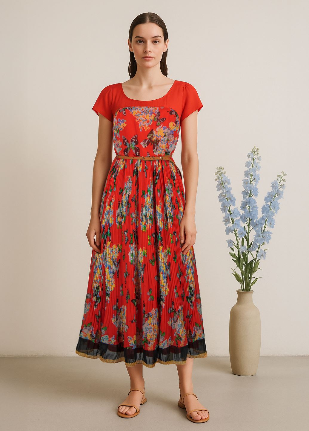 Красное шифоновое миди платье Uttam Boutique