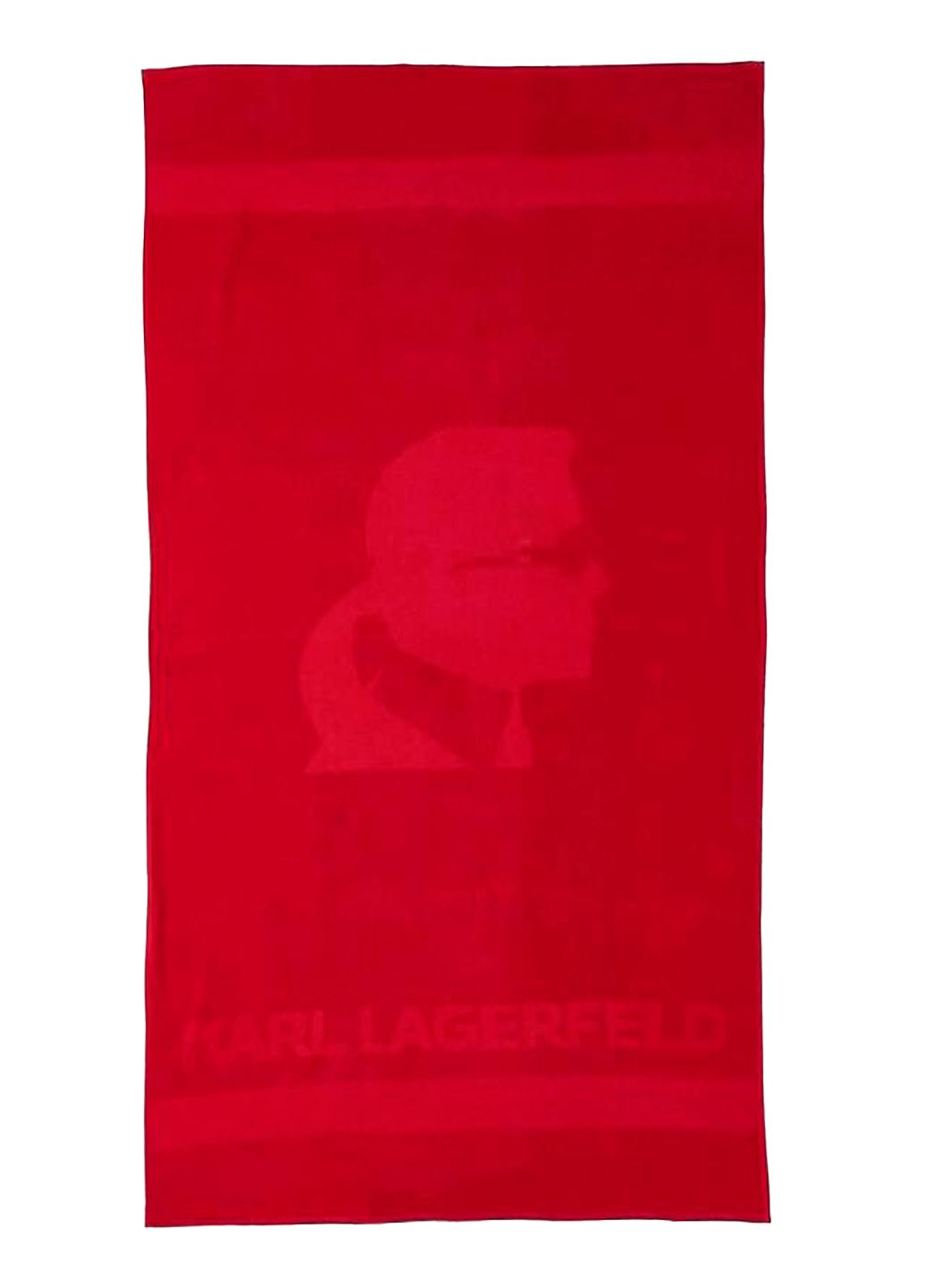 Червоний пляжний рушник із портретом Karl Lagerfeld